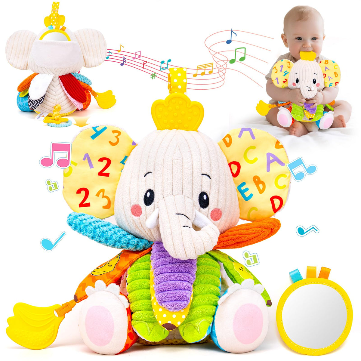 JoySpark Toys elephant crinkle-inside invites early auditory exploration for babies