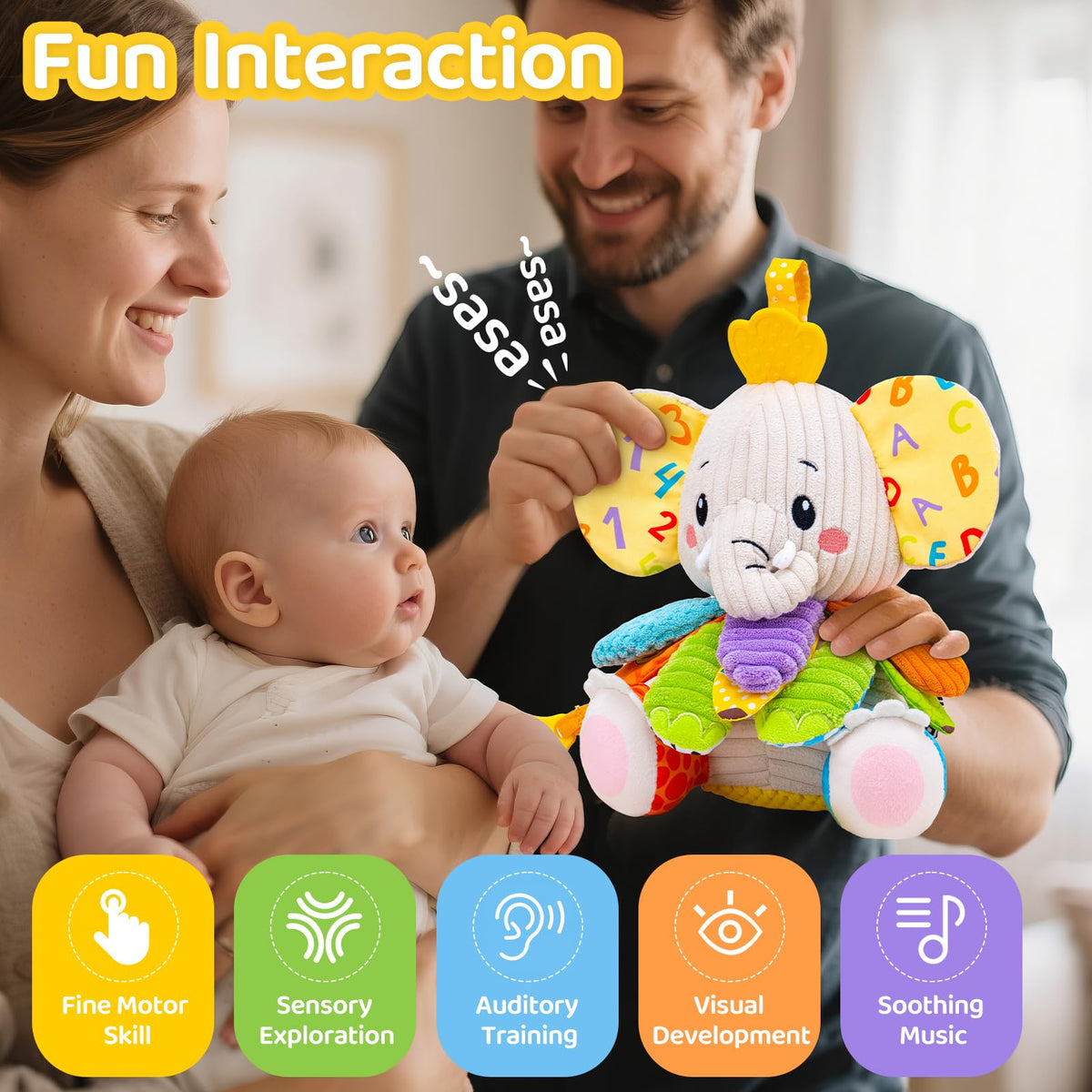 JoySpark Toys elephant pull tail lullaby promotes soothing sounds during quiet moments