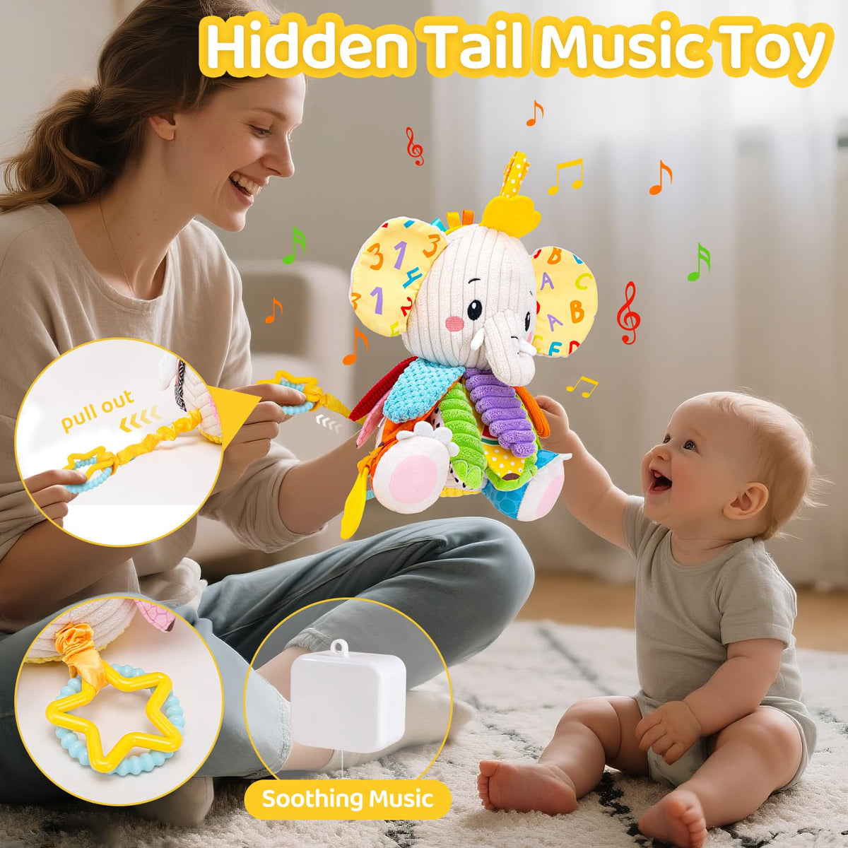 JoySpark Toys elephant texture flaps foster tactile curiosity and crinkle cues