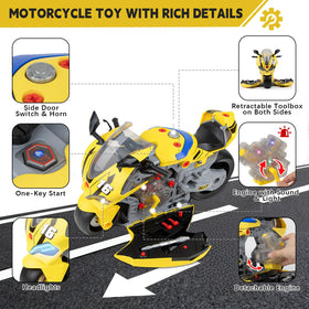 JoySpark Toys motorcycle engine inside view highlights detachable engine and transparent shell
