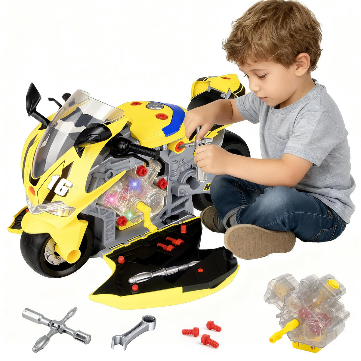 JoySpark Toys take apart motorcycle assembly showcases hands on learning and fine motor practice