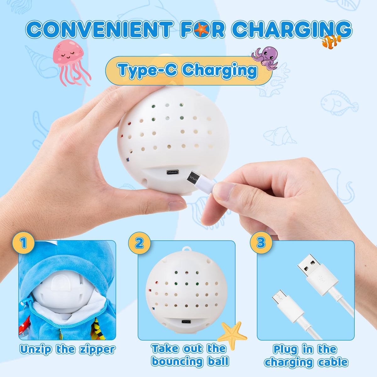 JoySpark Toys USB-C rechargeable octopus enables longer play sessions.