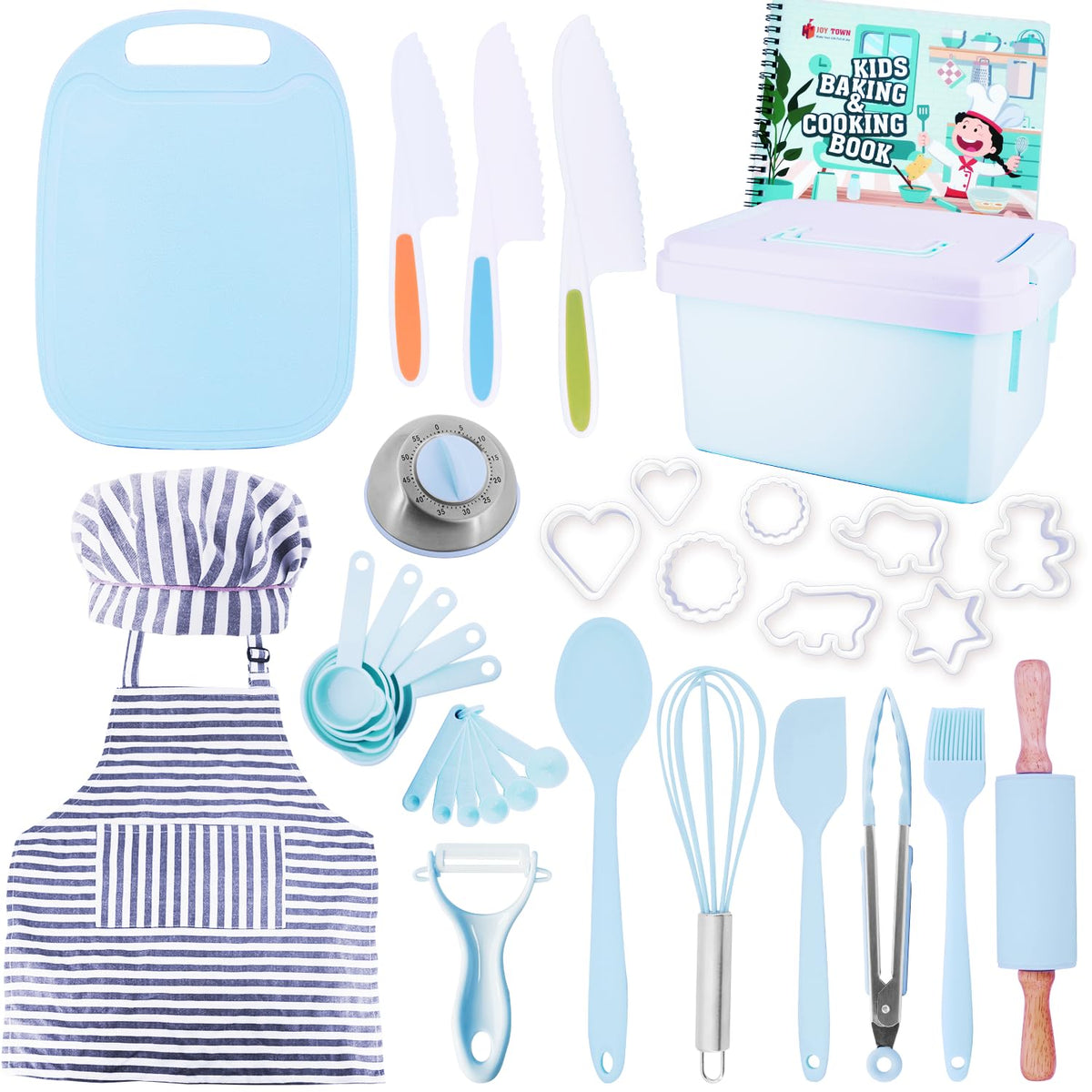 JoyTown kids cooking set with storage case for organized playtime.