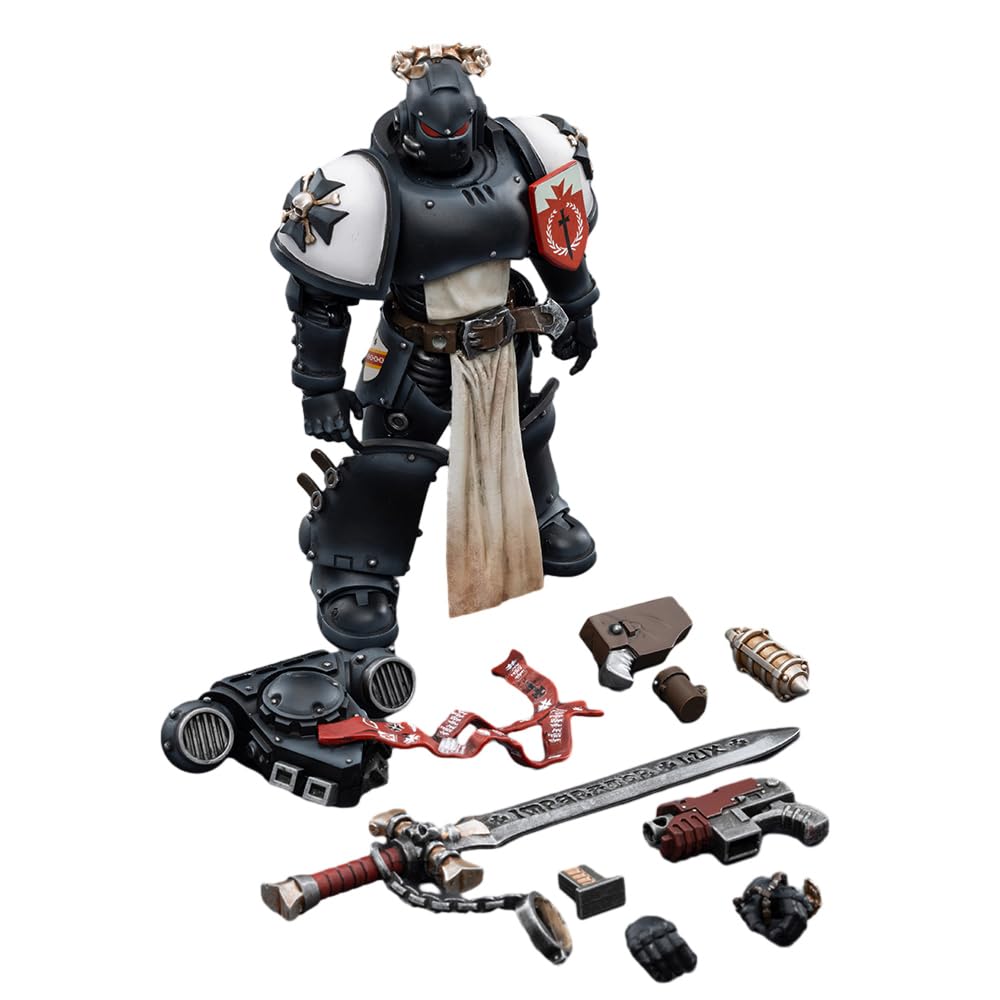 JOYTOY 1/18 Black Templars Rolantus on display with other figures for collection.