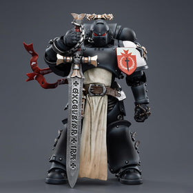 JOYTOY 1/18 Black Templars Rolantus weathered effect close-up for realism.