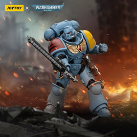JOYTOY Space Wolves Intercessors figure with detailed paintwork for display appeal.