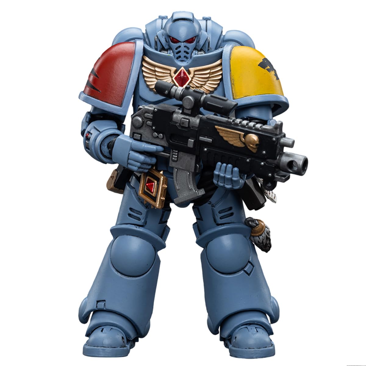 JOYTOY Space Wolves Intercessors figure poseable for dynamic display.