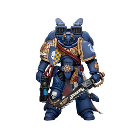 JOYTOY Ultramarines Captain jump pack figure, front view for display-ready posing.
