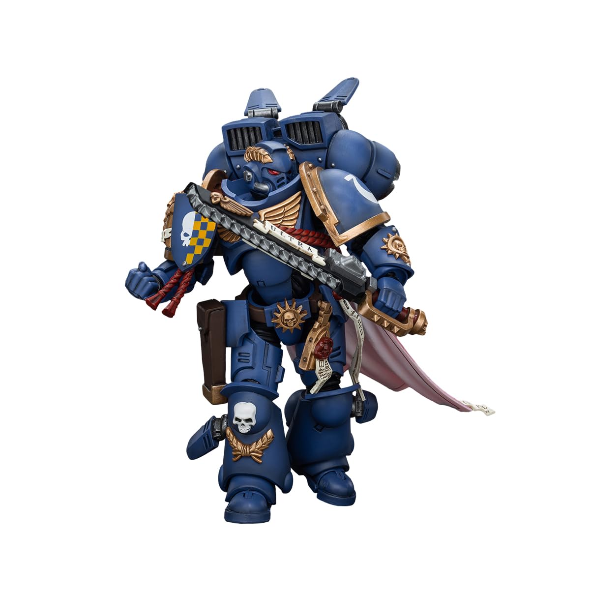 JOYTOY Ultramarines Captain jump pack with full articulation for versatile posing.