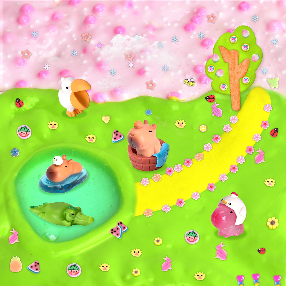 Joytry Capybara Slime Kit bingsu texture offers fluffy swirl sensations.