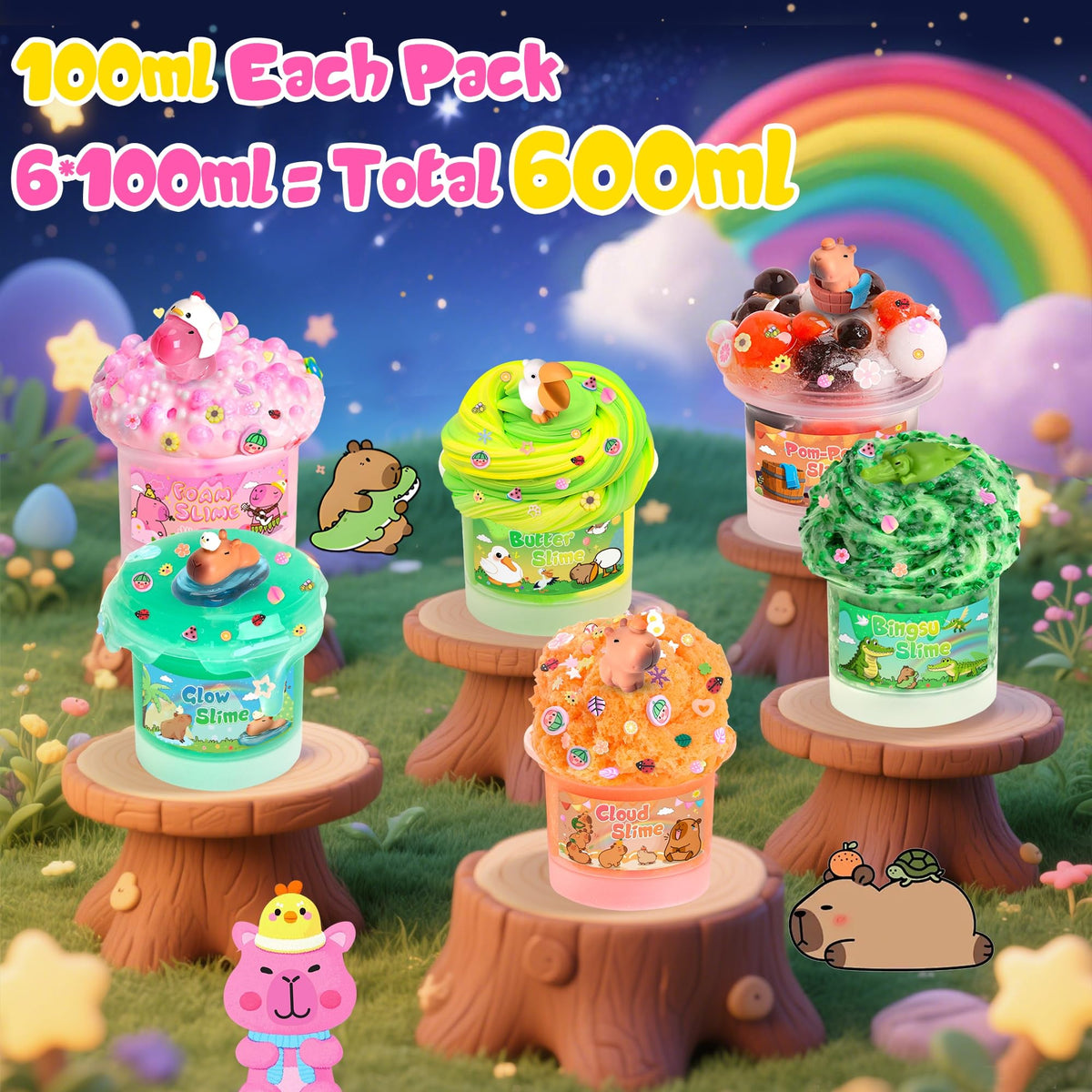 Joytry Capybara Slime Kit packaging displays six textures clearly.
