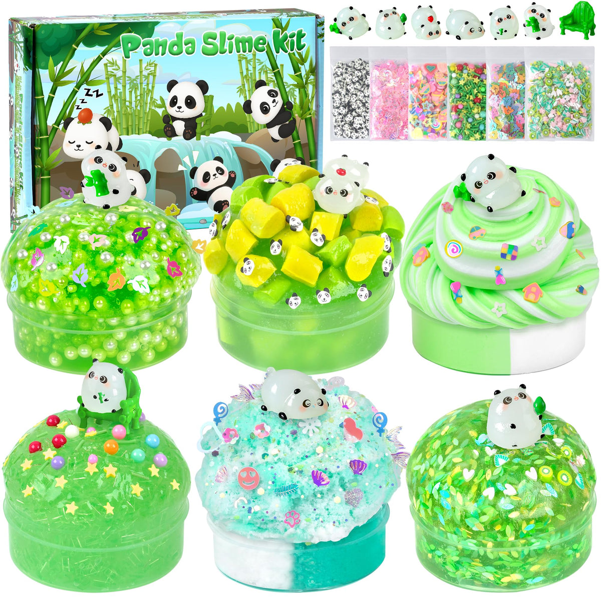 Joytry Panda Slime Pack with green panda charms for colorful sensory play