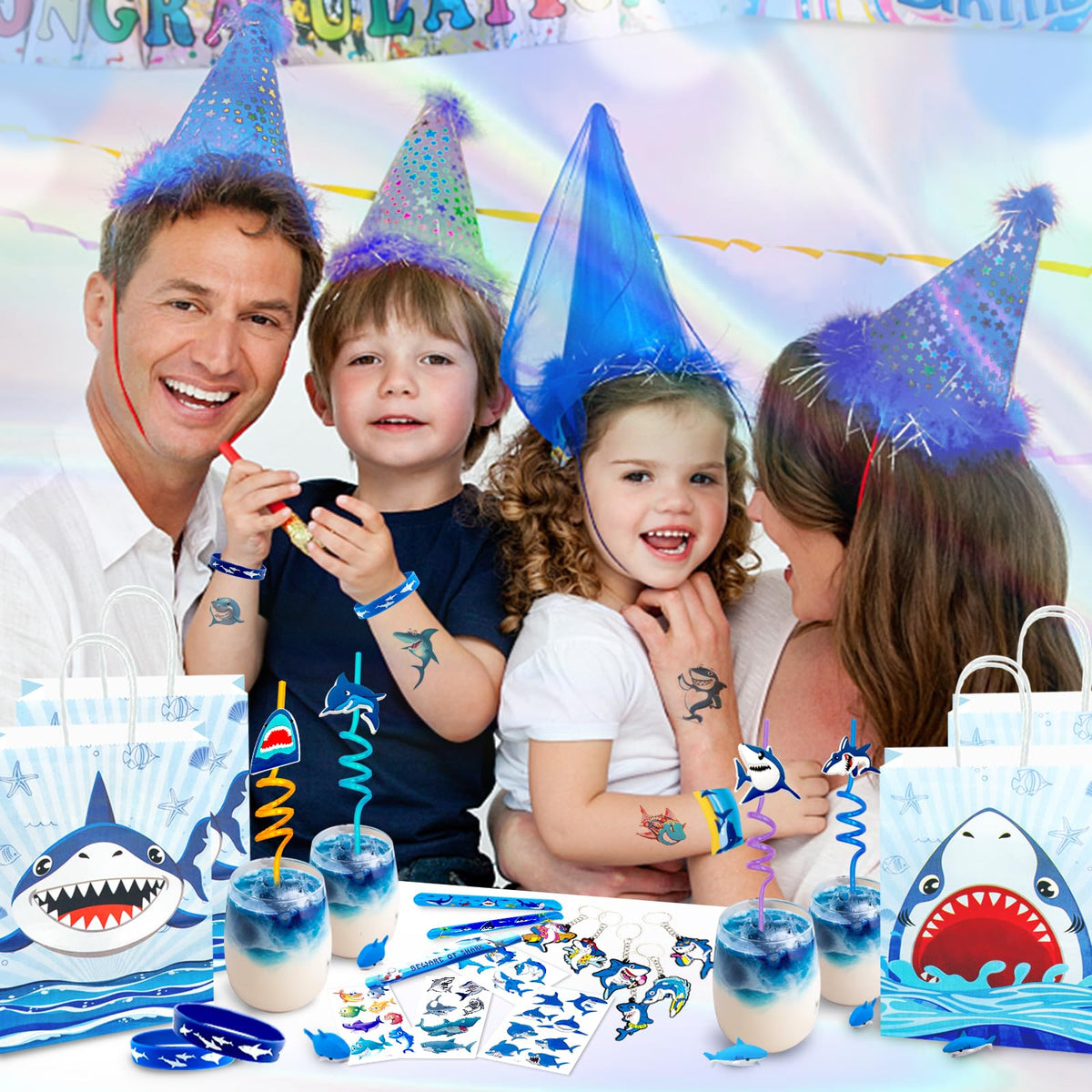Joyvorite shark gift bags hold party loot neatly