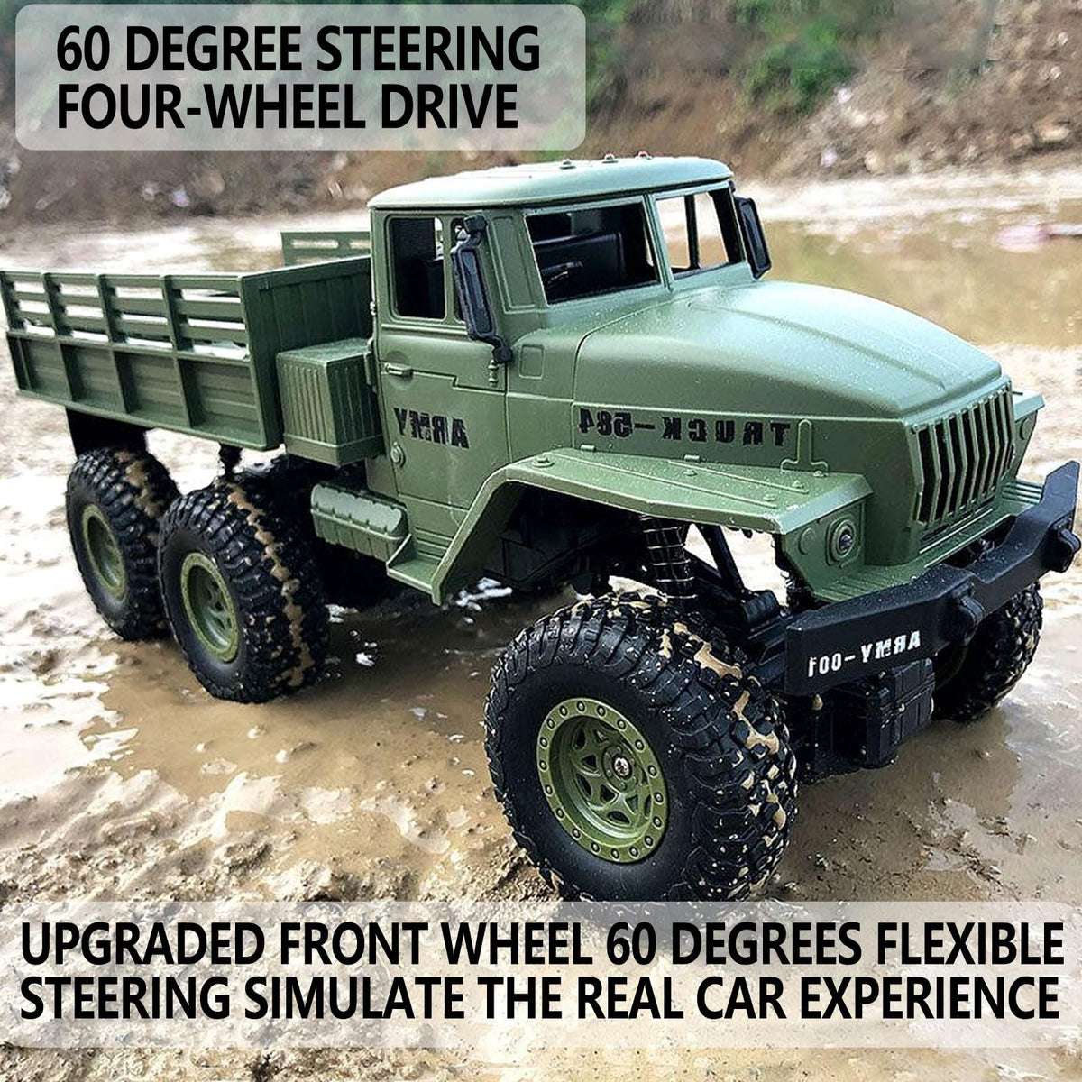 JPJCOOY RC Military Truck 6x6 climbing over grass and sand terrain