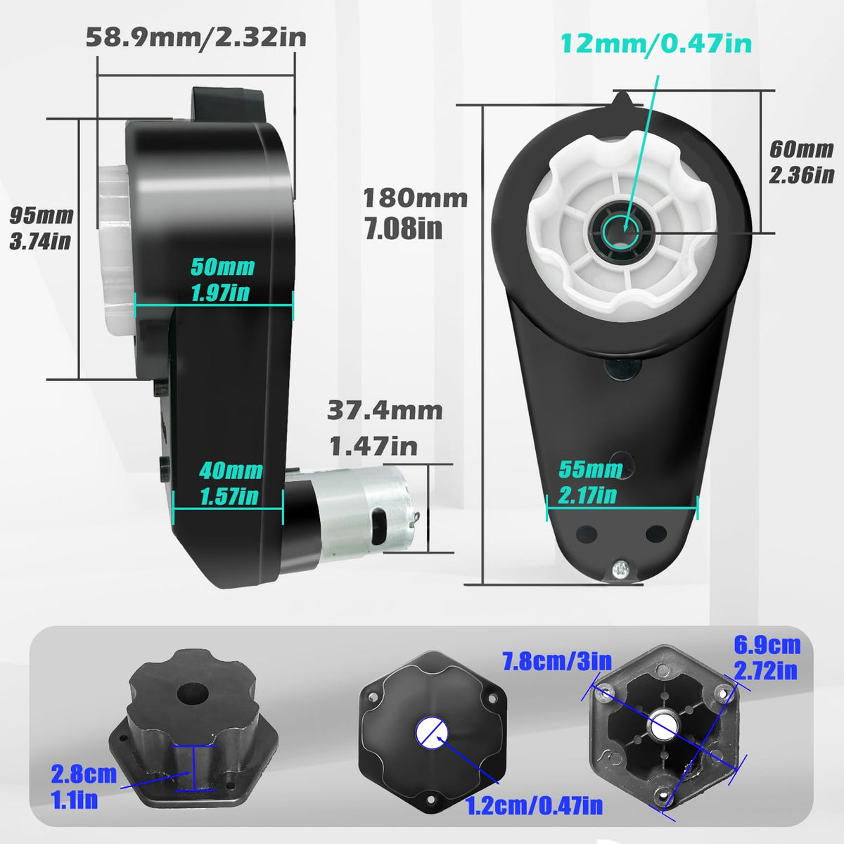 JRRXM high-torque motor gearbox delivers 12000rpm with smooth performance for ride-on toys.