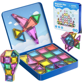 JSDKFJSA 60-piece magnetic tiles in a travel case for portable STEM play.