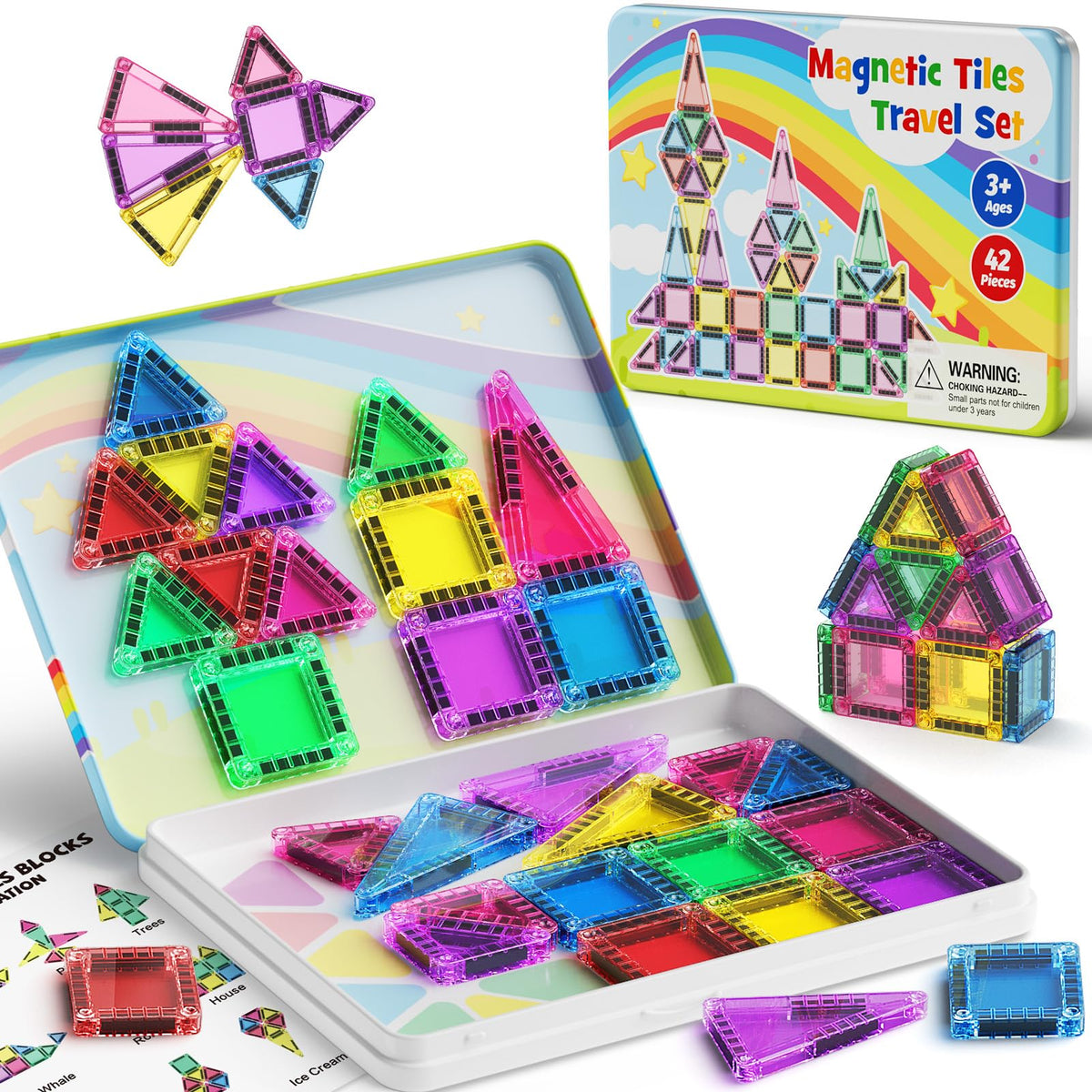 JSDKFJSA magnetic tiles travel set in candy colors for on-the-go play