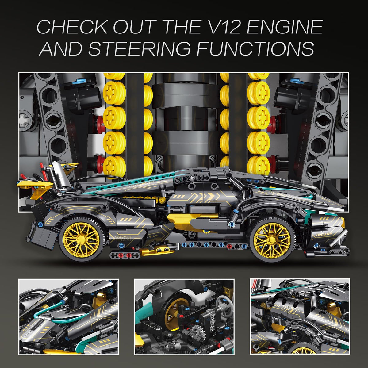 JSINMA Lambo steering wheel and linkages show precise control design.