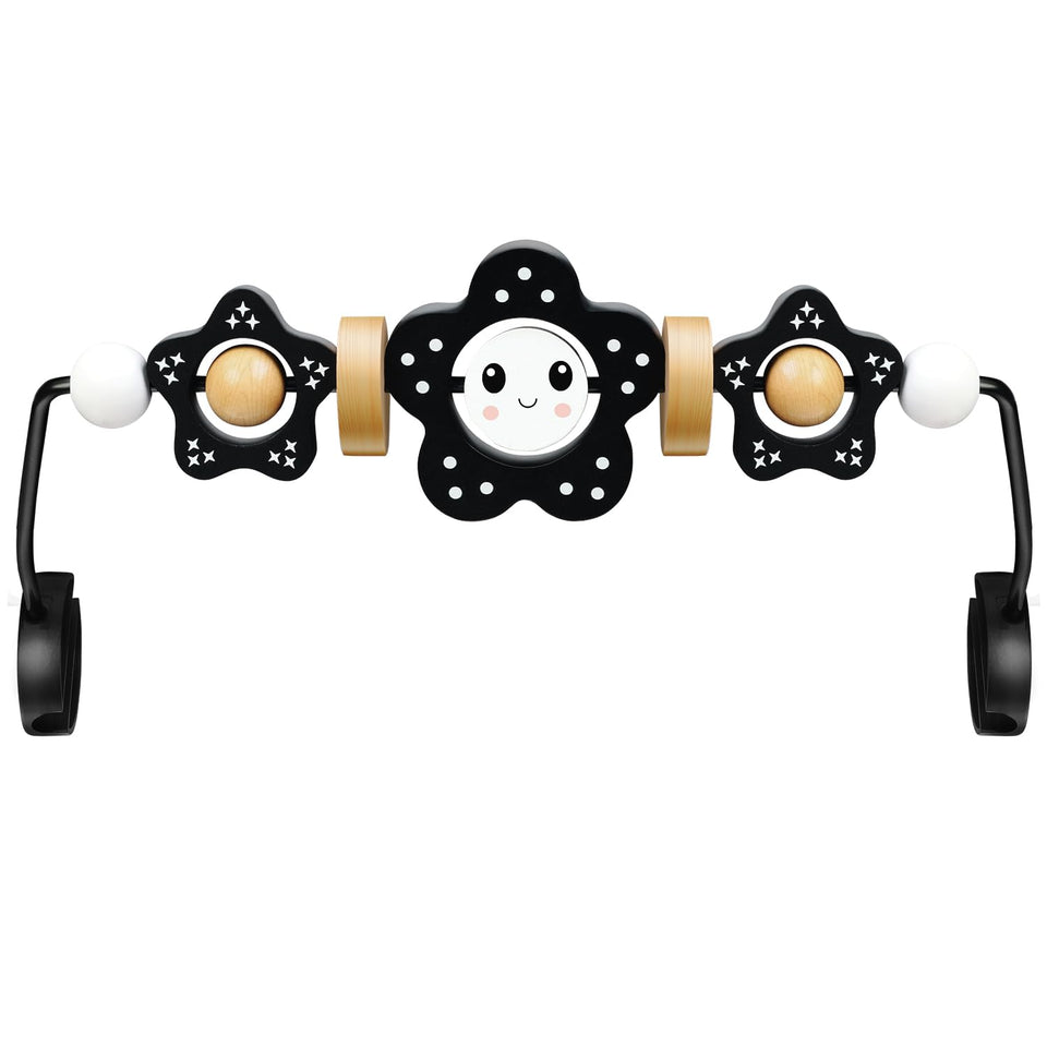JTOOLKS Baby Bouncer Toy Bar with rotating black-and-white toys to boost visual focus.