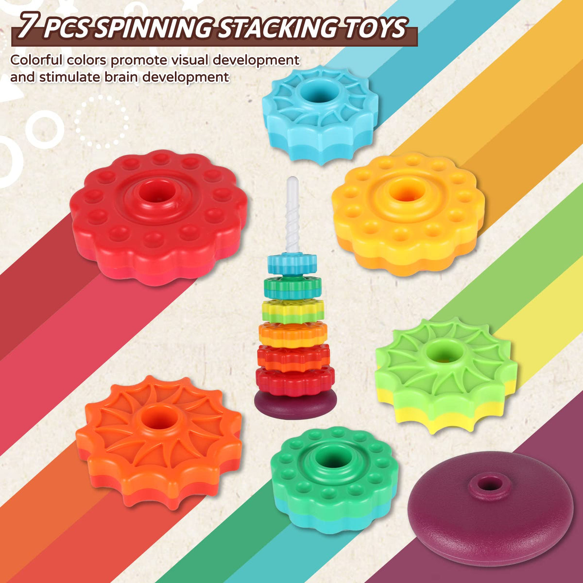 JUXUE rainbow spinning toy base with removable pole for versatile play
