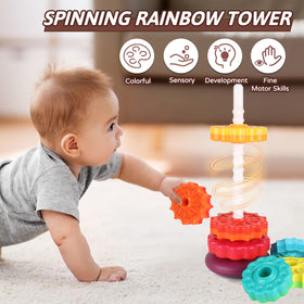 JUXUE toddler stacking and spinning during family playtime