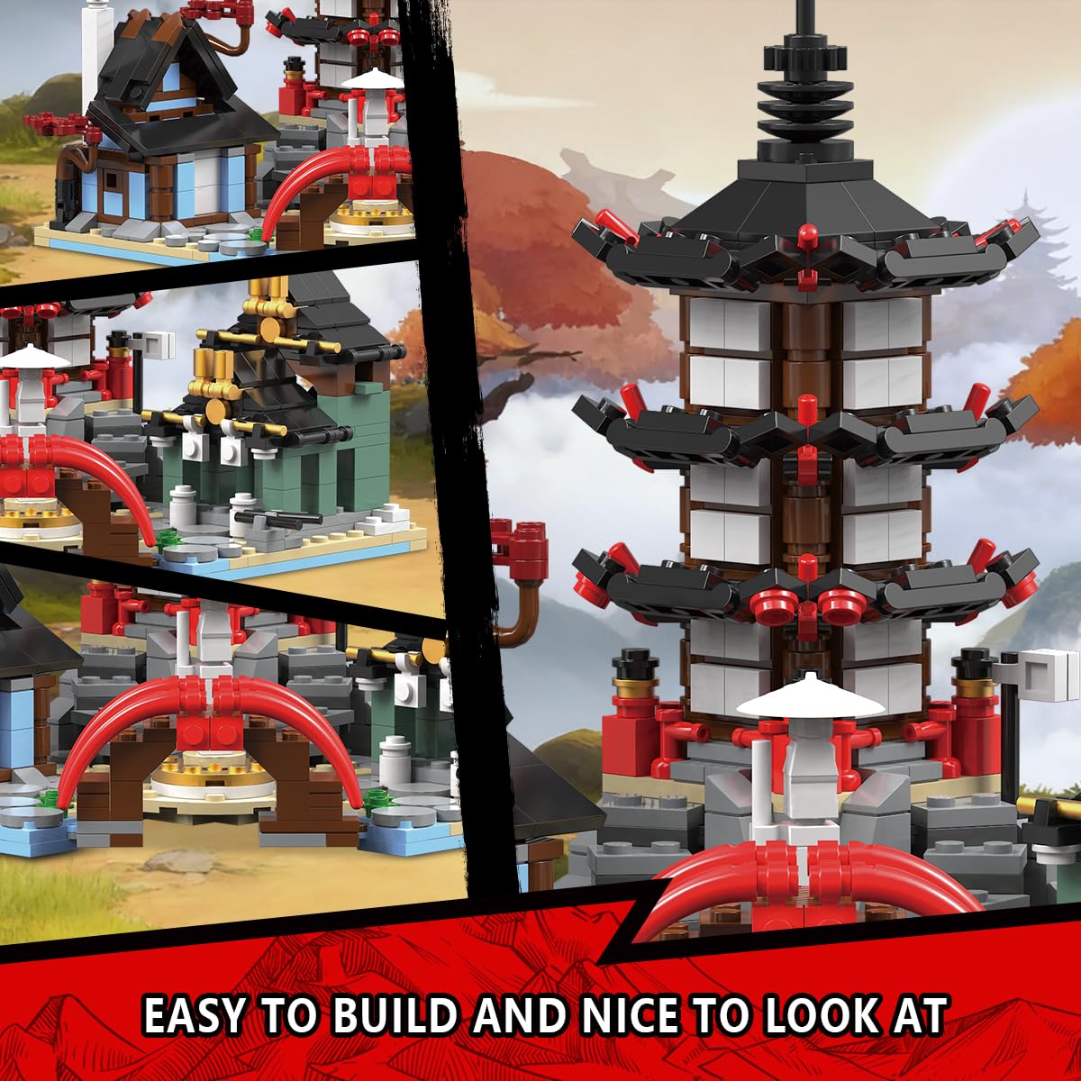 JUALDN Detailed pagoda and arch bridge provide a striking display piece for your shelf