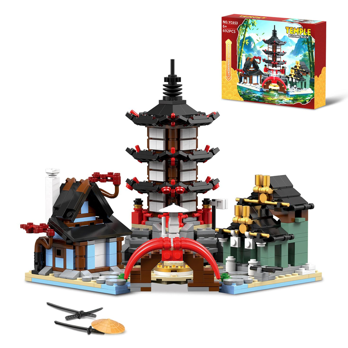 JUALDN Japanese Temple AFOL set pagoda and bridge for elegant display and mindful building