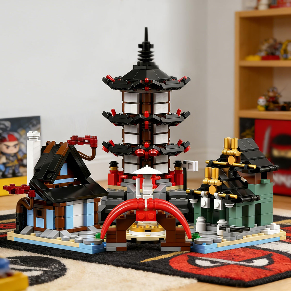 JUALDN Ninja temple with houses shows intricate details for immersive construction