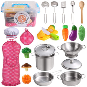 Juboury kitchen pots and pans set for imaginative pretend cooking play