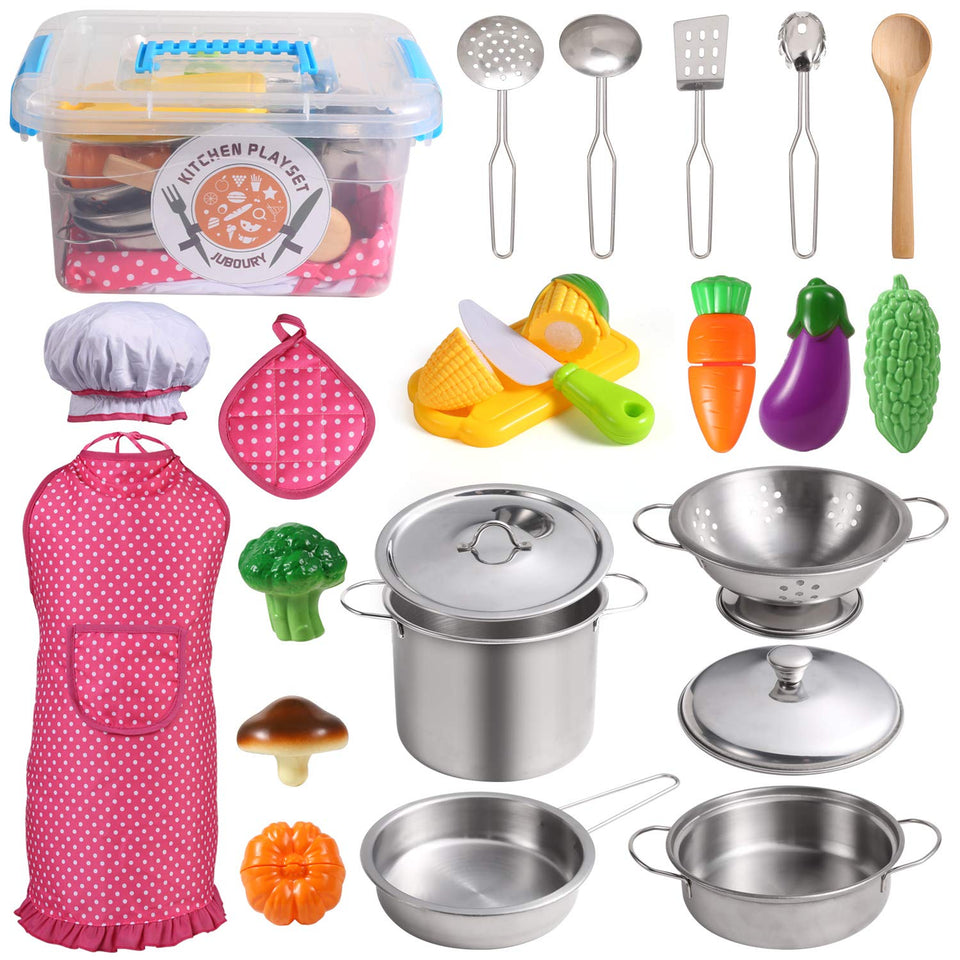 Juboury kitchen pots and pans set for imaginative pretend cooking play