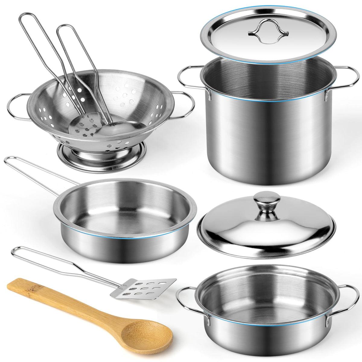 Juboury stainless steel utensils for realistic pretend meals