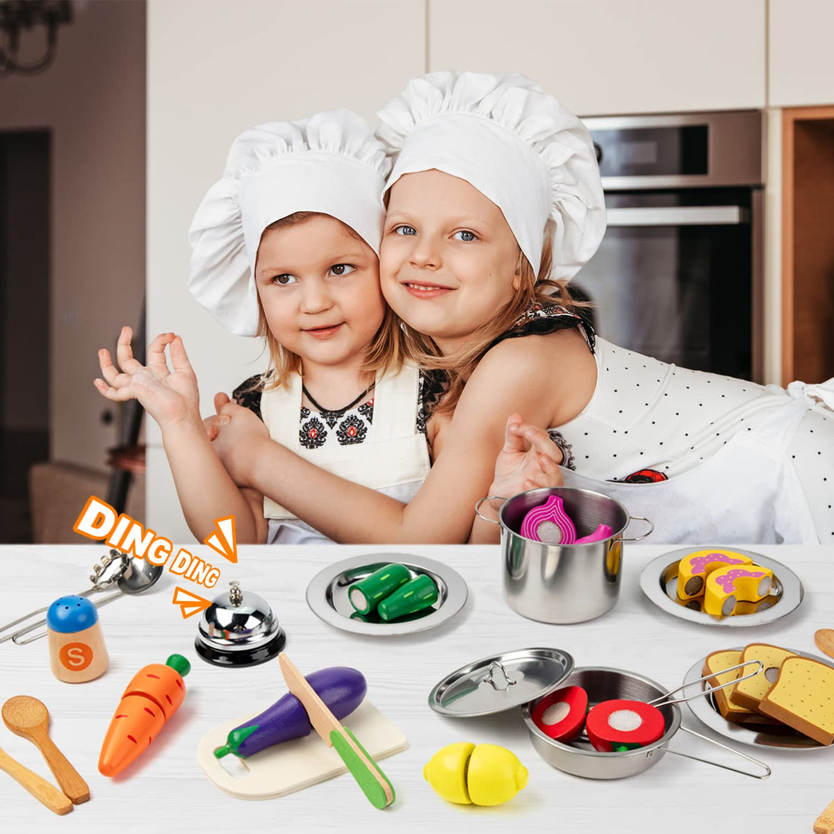 Juboury kitchen set lid and bell adding tactile and auditory play moments