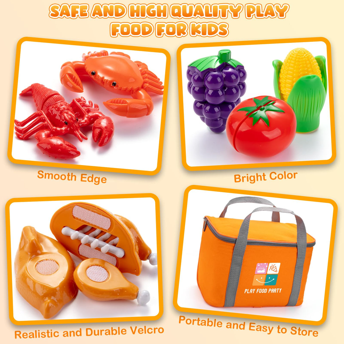 Juboury safe rounded-edge play food designed for kid-friendly use