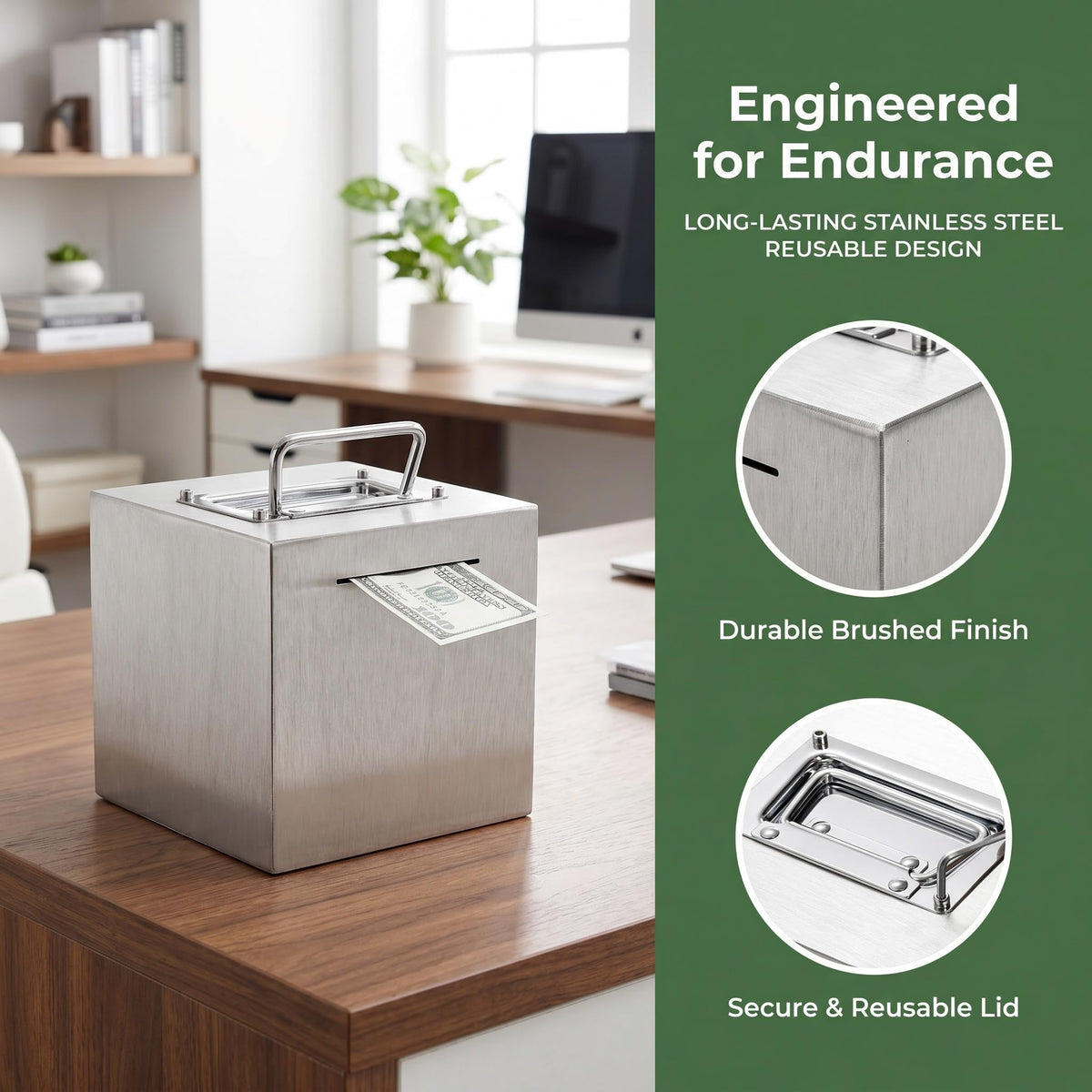 Jucoan 6x6x6-inch cube piggy bank fits on shelves