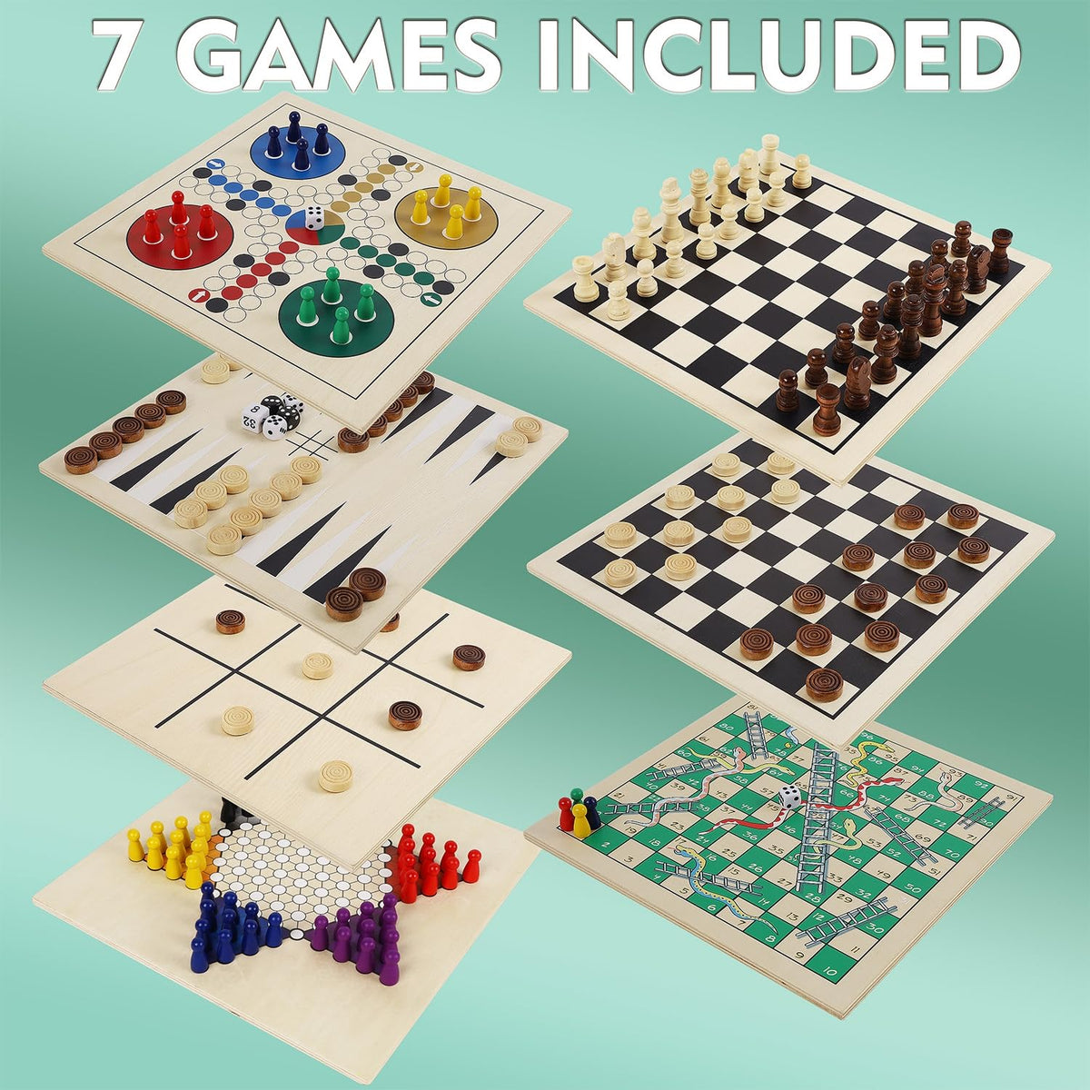 Juegoal 7-in-1 set slide-out boards enable quick game changes.