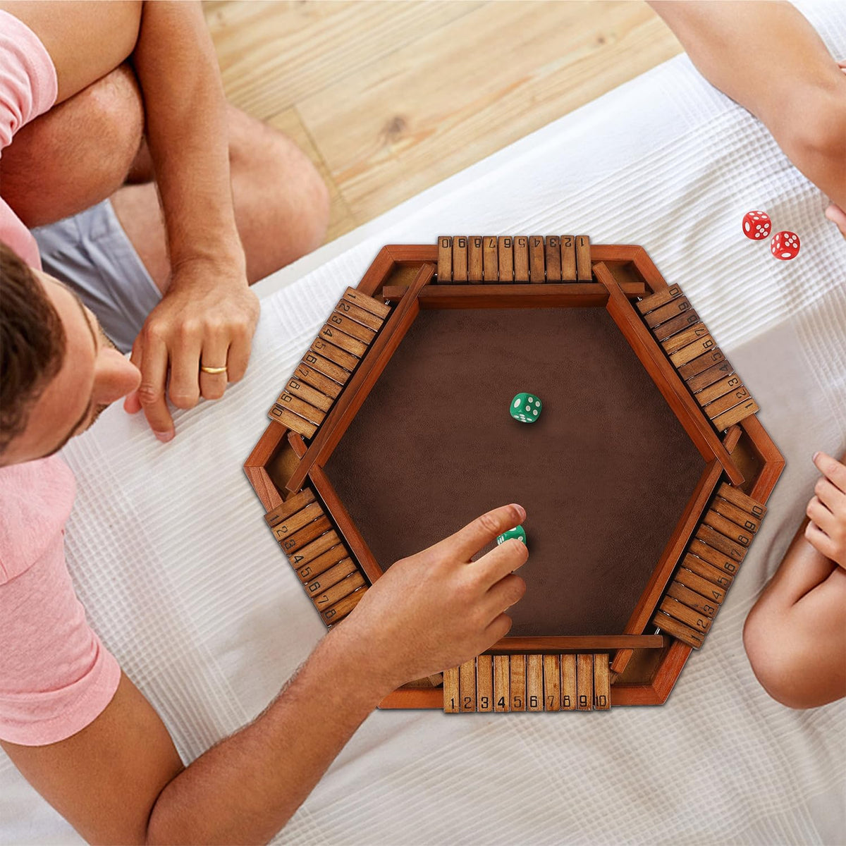 Juegoal Shut The Box includes 12 dice for versatile rounds and teaching moments