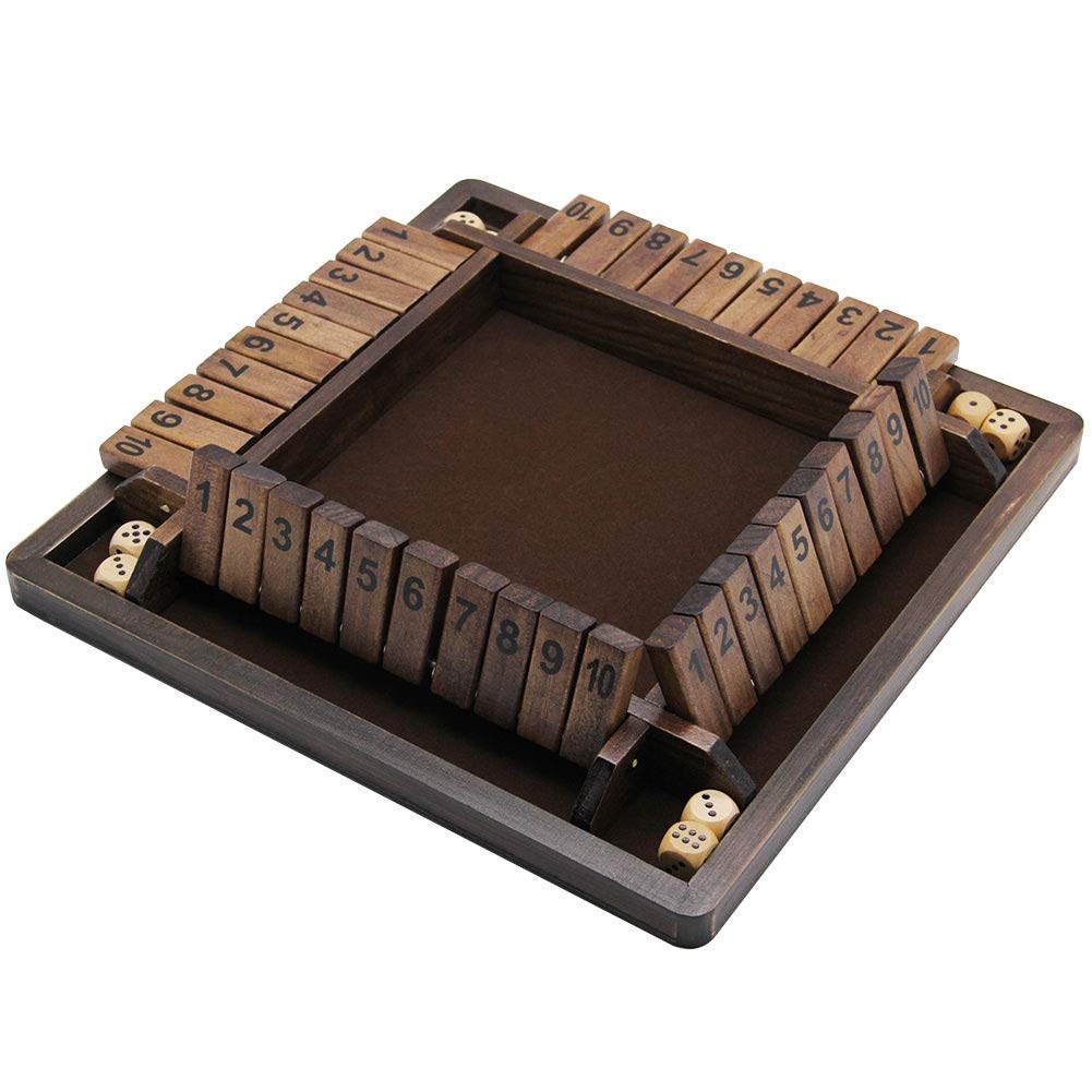 Juegoal Shut The Box complete contents include boards, dice, and instruction.