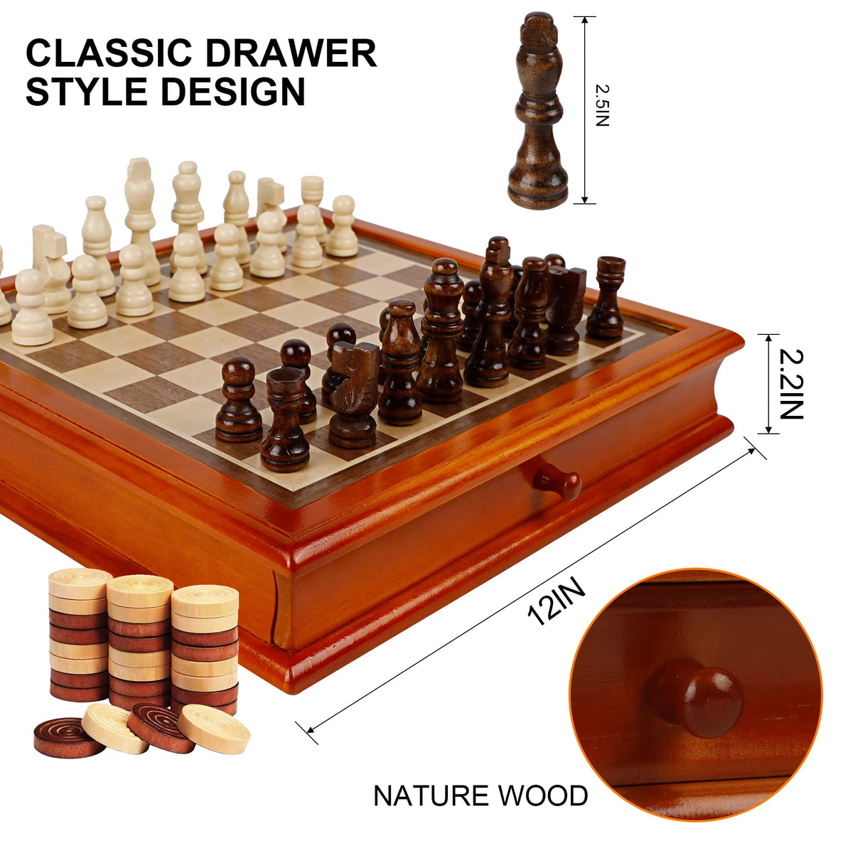 Juegoal storage drawer with chess pieces neatly stored for travel