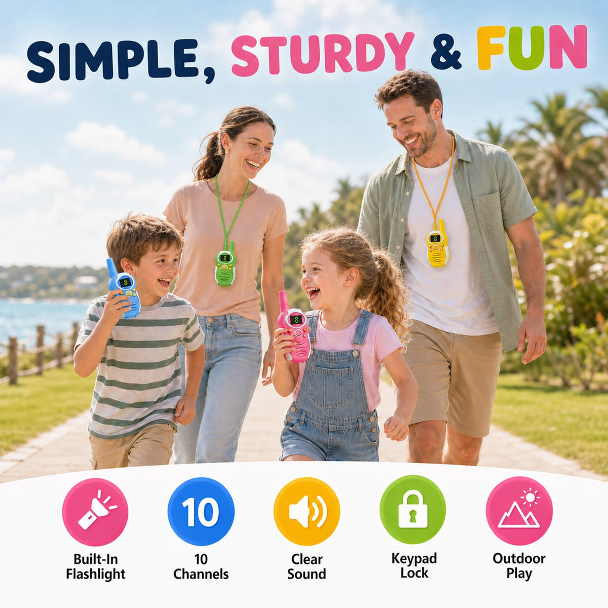 Jueion walkie talkies provide up to 3 miles of range for families.