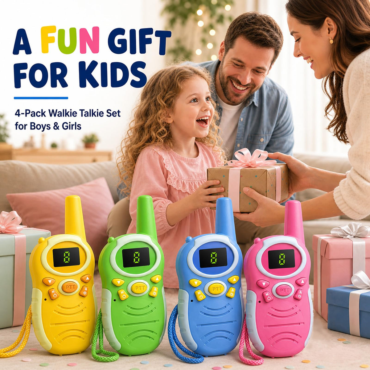 Jueion walkie talkies with easy-grip design for small hands.