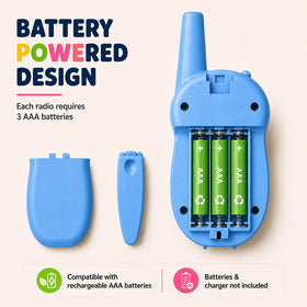 Jueion walkie talkies include lanyards for portable play.