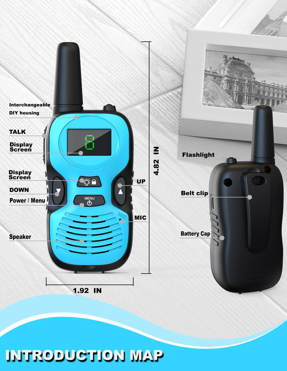 Jueion Kids Walkie Talkies with a one-touch call button for easy communication.