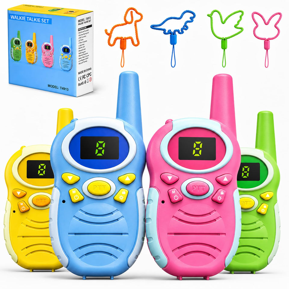 Jueion kids walkie talkies pack in bright colors for easy group play.