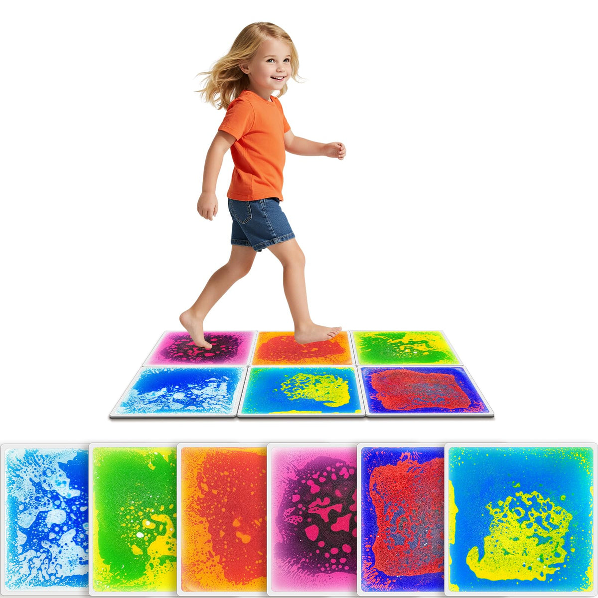 JUEOQOY liquid sensory floor tile color-flow for gross motor play