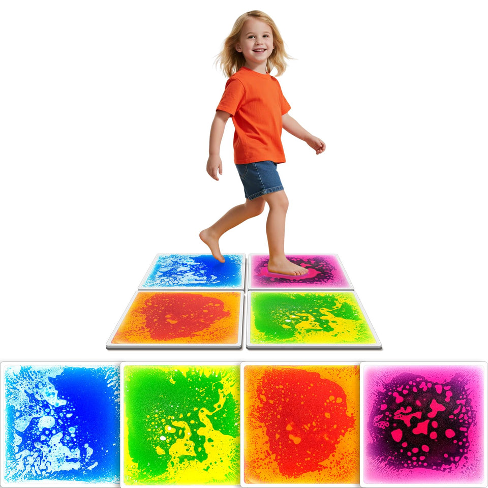 JUEOQOY liquid sensory floor tile with color swirl enhances visual play and discovery