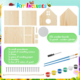 Juexica birdhouse kit paint strips and brushes for color design.