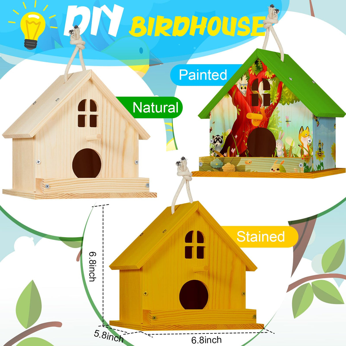 Juexica birdhouse kit painted wooden birdhouse in progress.