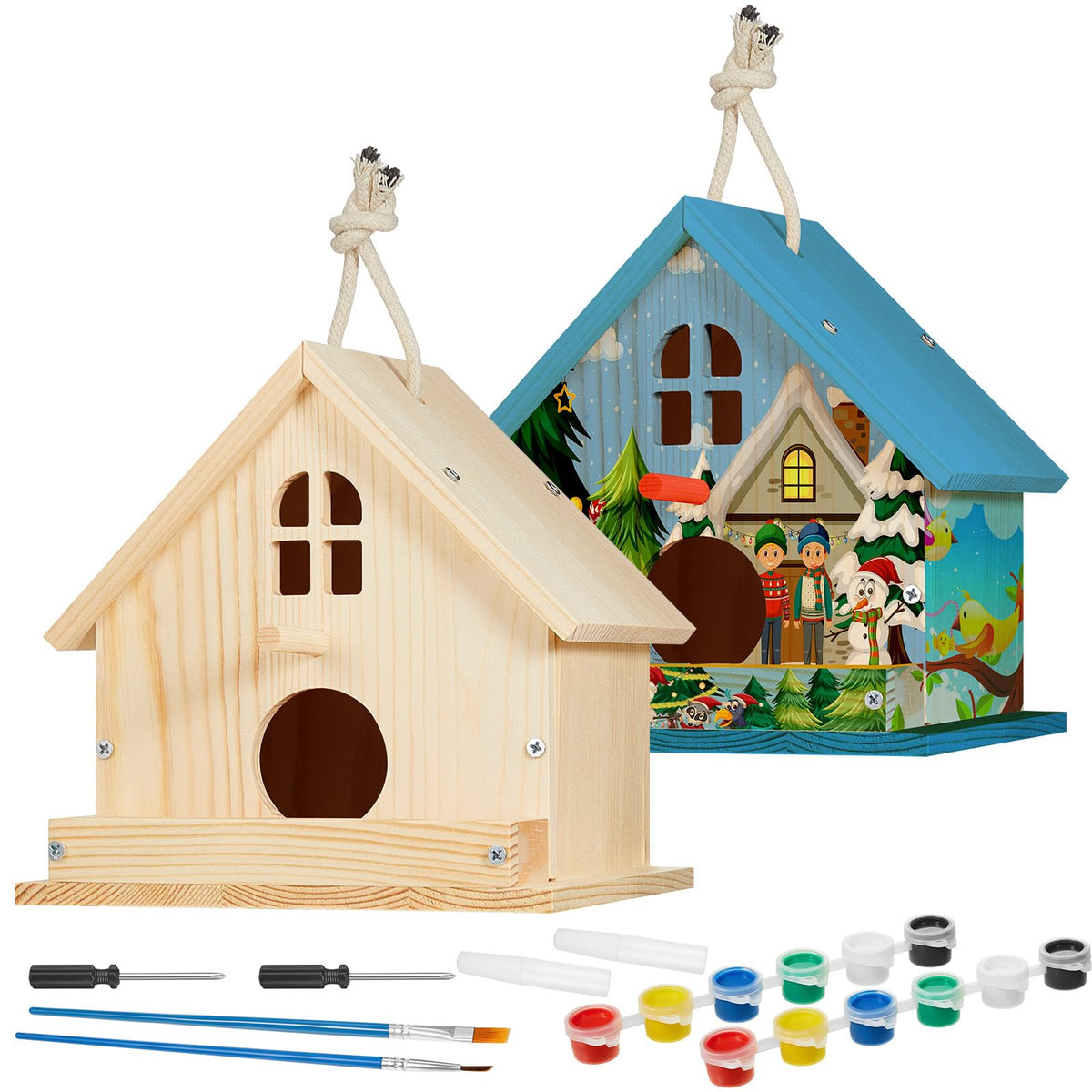 Juexica birdhouse kit wooden boards ready for kid-friendly assembly.