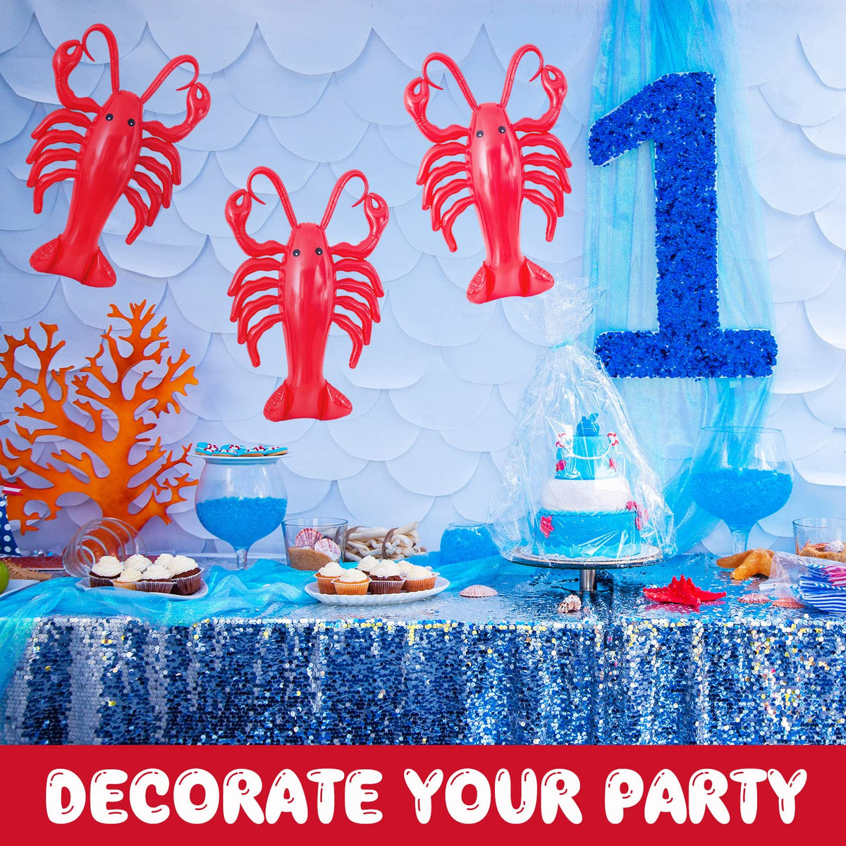 Juexica inflatable lobster photo prop for themed events.