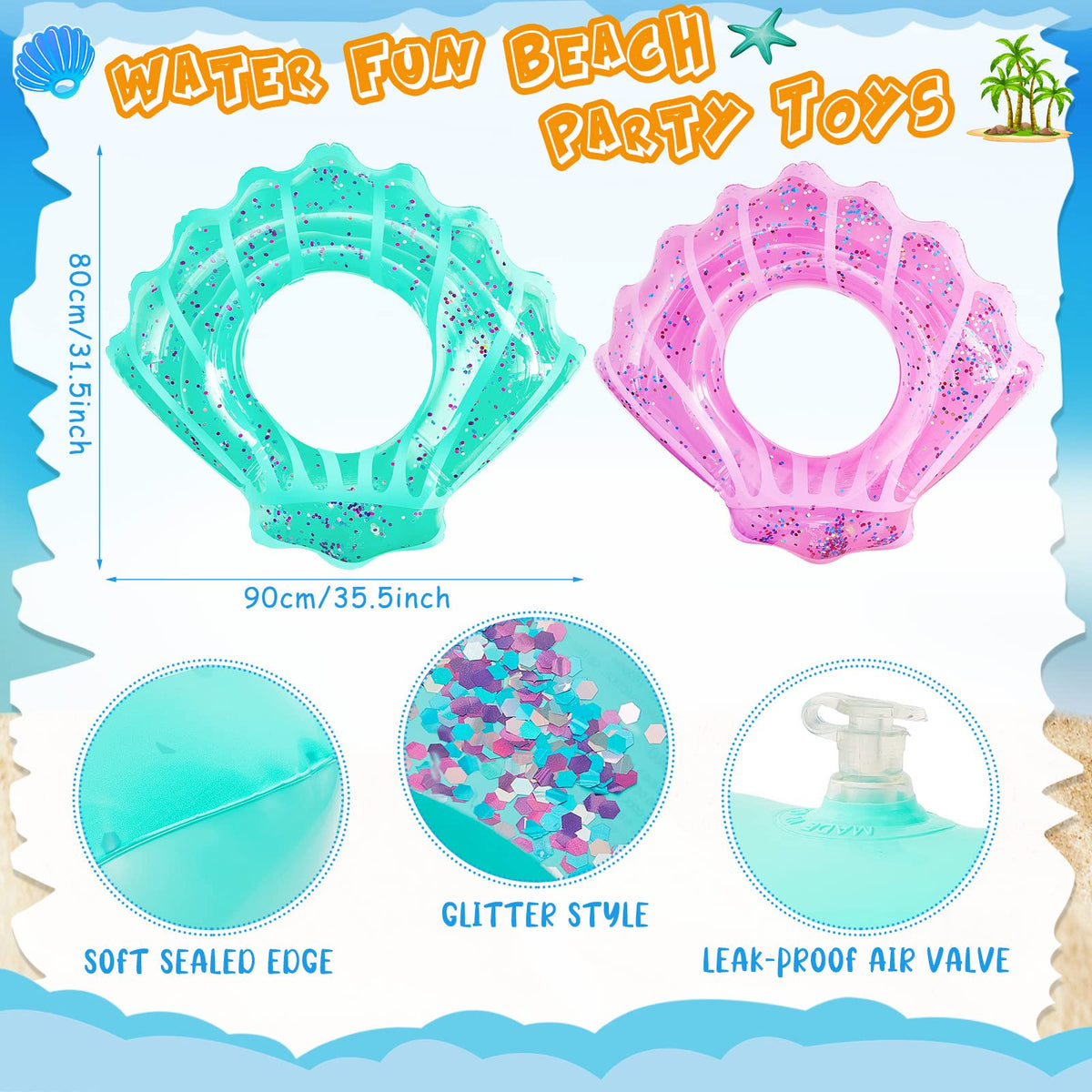 Juexica shell swim ring blue glitter improves water play visibility